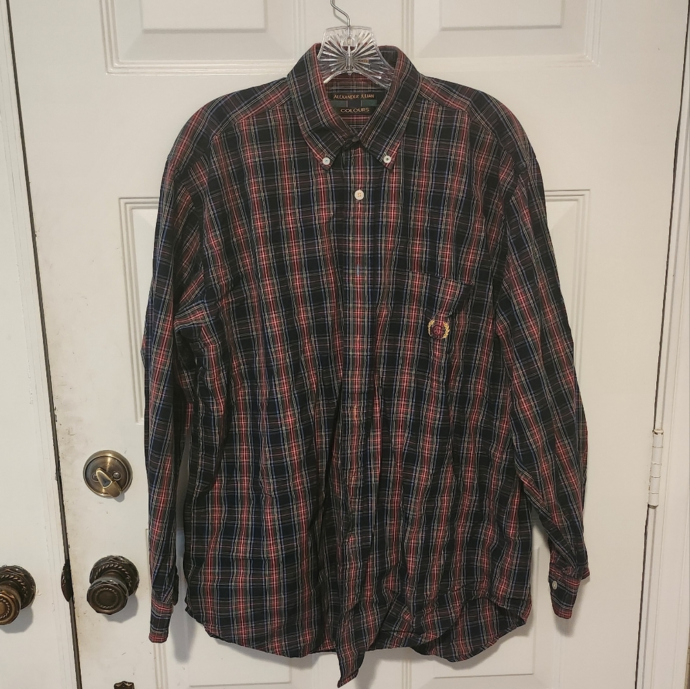 Vintage Alexander Julian Colours Men's Long Sleeve Button Down Shirt Size M